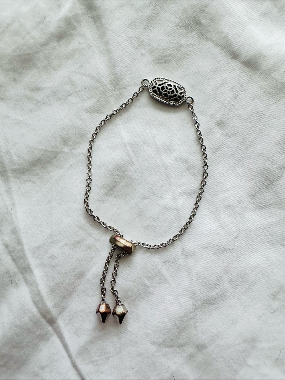 Kendra Scott Silver Filigree Slider Bracelet with Two-Tone Droplets